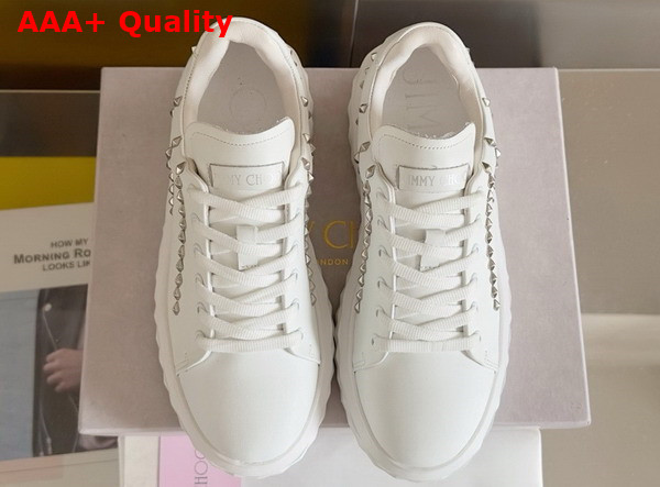 Jimmy Choo Diamond Light Maxi F White Nappa Leather Low Top Trainers with Studs Replica