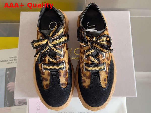 Jimmy Choo Diamond Llight Flex F Natural Leopard Print Pony Leather Trainers Replica