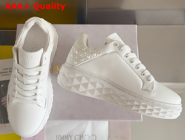 Jimmy Choo Diamond Maxi F II Latte Nappa Leather Pearl Trainers Replica