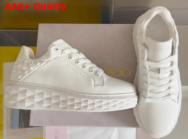 Jimmy Choo Diamond Maxi F II Latte Nappa Leather Pearl Trainers Replica