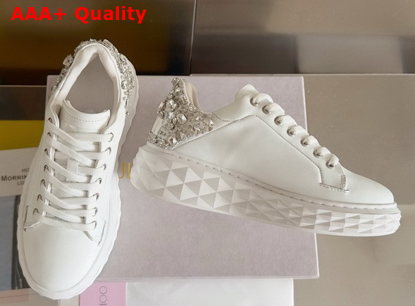 Jimmy Choo Diamond Maxi F II White and Silver Nappa Leather Trainers with Crystals Replica