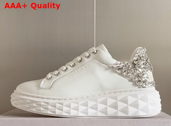 Jimmy Choo Diamond Maxi F II White and Silver Nappa Leather Trainers with Crystals Replica