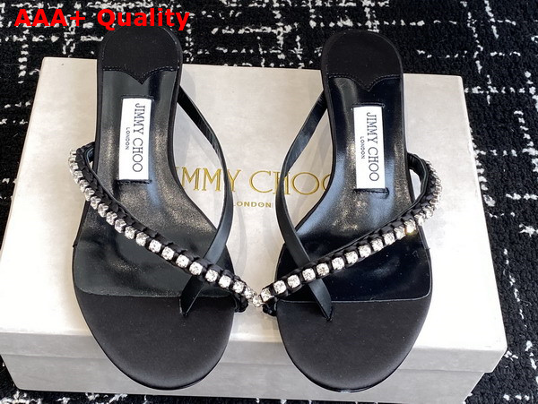 Jimmy Choo Dila 35 Black Leather Mule Sandal with Woven Satin Crystals Replica