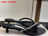 Jimmy Choo Dila 35 Black Leather Mule Sandal with Woven Satin Crystals Replica