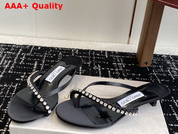 Jimmy Choo Dila 35 Black Leather Mule Sandal with Woven Satin Crystals Replica