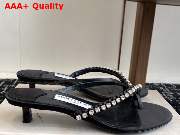 Jimmy Choo Dila 35 Black Leather Mule Sandal with Woven Satin Crystals Replica