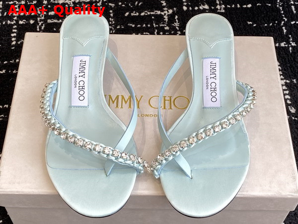 Jimmy Choo Dila 35 Light Verde Leather Mule Sandal with Woven Satin Crystals Replica
