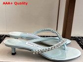 Jimmy Choo Dila 35 Light Verde Leather Mule Sandal with Woven Satin Crystals Replica