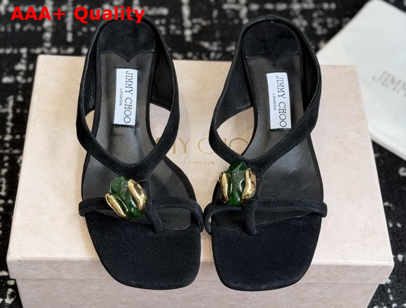 Jimmy Choo Emeri Stone 35 Black and Clover Suede Sandals Replica