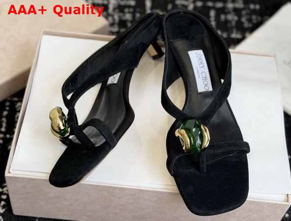Jimmy Choo Emeri Stone 35 Black and Clover Suede Sandals Replica