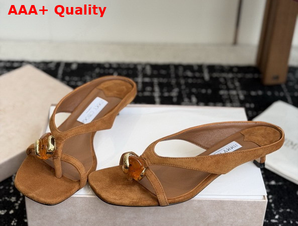 Jimmy Choo Emeri Stone 35 Tan Suede Sandals with Stone Detail Replica