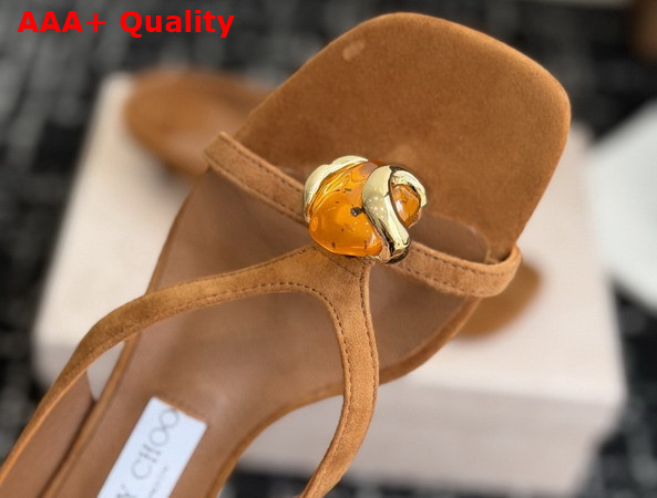 Jimmy Choo Emeri Stone 35 Tan Suede Sandals with Stone Detail Replica
