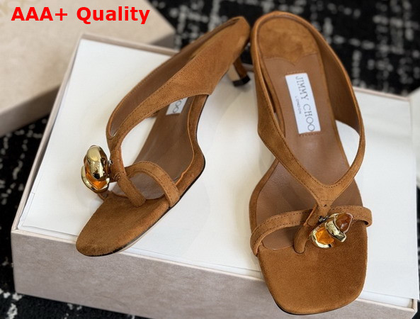 Jimmy Choo Emeri Stone 35 Tan Suede Sandals with Stone Detail Replica