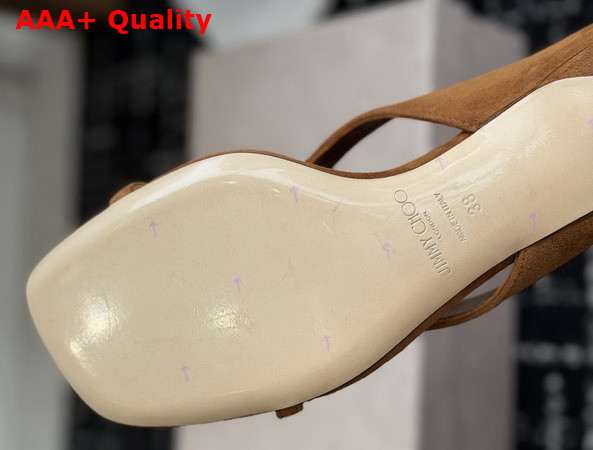 Jimmy Choo Emeri Stone 35 Tan Suede Sandals with Stone Detail Replica