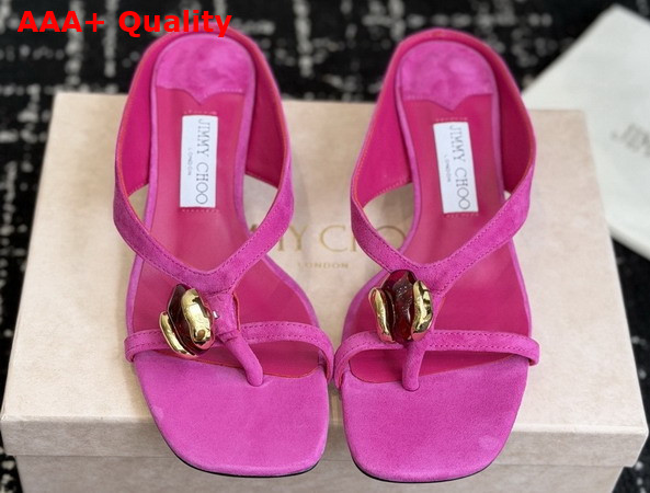 Jimmy Choo Emeri Stone 35 Violet Orchid and Dark Amber Suede Sandals Replica