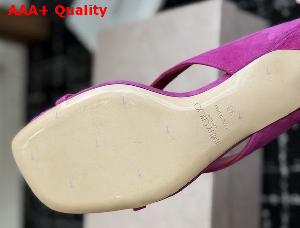 Jimmy Choo Emeri Stone 35 Violet Orchid and Dark Amber Suede Sandals Replica