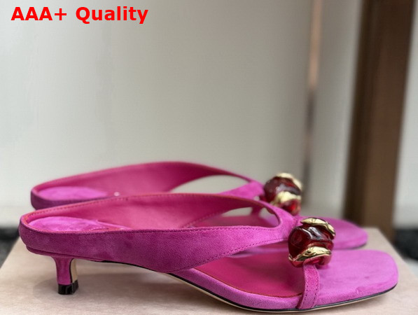 Jimmy Choo Emeri Stone 35 Violet Orchid and Dark Amber Suede Sandals Replica
