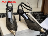 Jimmy Choo Faiz 100 Black Jimmy Choo Lace Pumps with Metal Lace Detail Replica