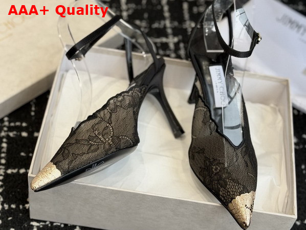 Jimmy Choo Faiz 100 Black Jimmy Choo Lace Pumps with Metal Lace Detail Replica