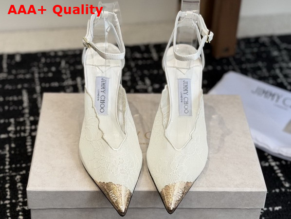 Jimmy Choo Faiz 100 Ivory Jimmy Choo Lace Pumps with Metal Lace Detail Replica