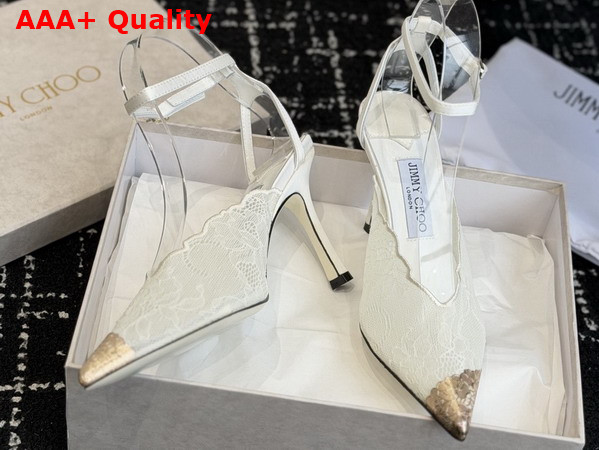 Jimmy Choo Faiz 100 Ivory Jimmy Choo Lace Pumps with Metal Lace Detail Replica