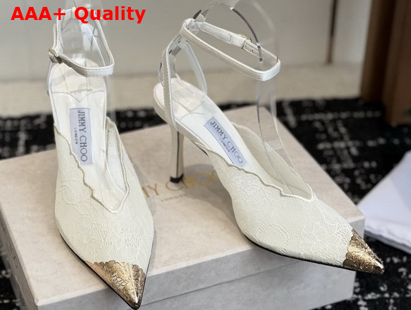 Jimmy Choo Faiz 100 Ivory Jimmy Choo Lace Pumps with Metal Lace Detail Replica
