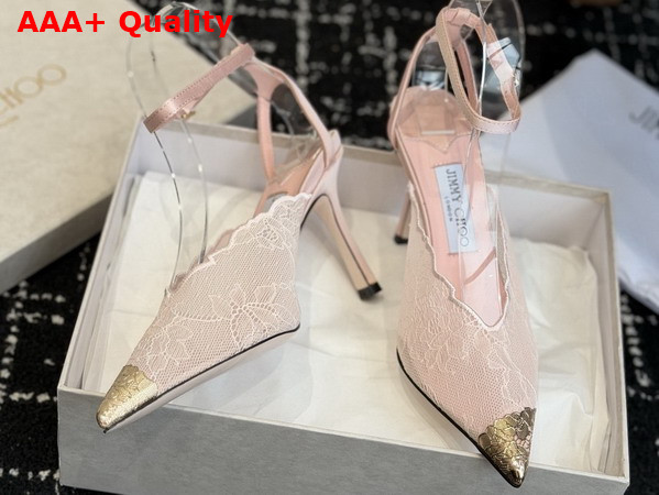 Jimmy Choo Faiz 100 Rose Jimmy Choo Lace Pumps with Metal Lace Detail Replica
