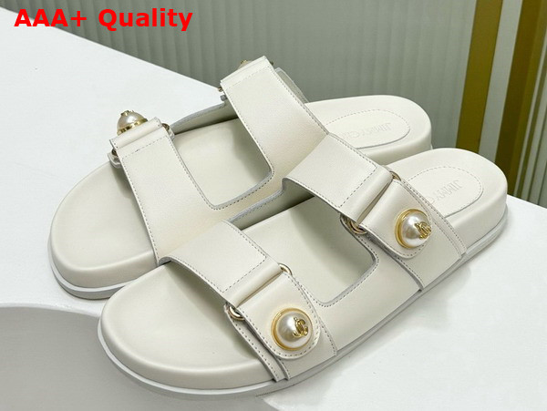 Jimmy Choo Fayence Sandal Latte Leather Flat Sandals with Pearl Embellishment Replica