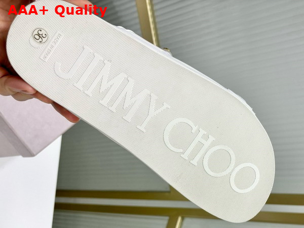 Jimmy Choo Fayence Sandal Latte Leather Flat Sandals with Pearl Embellishment Replica