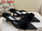 Jimmy Choo Flaca Mule 50 Black Crystal Mesh and Suede Replica