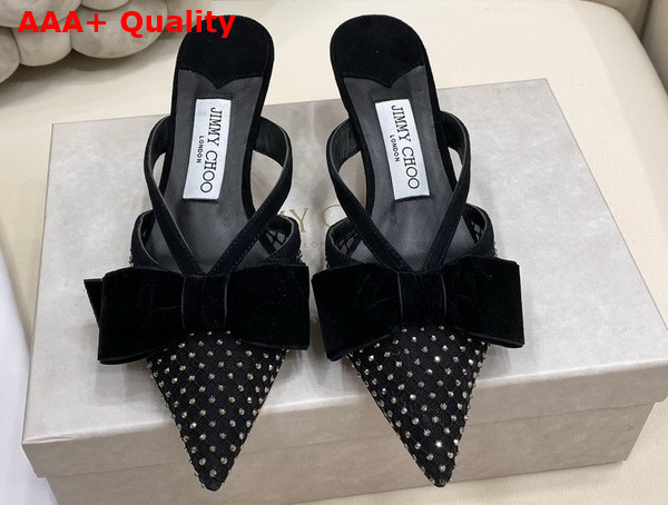 Jimmy Choo Flaca Mule 50 Black Crystal Mesh and Suede Replica