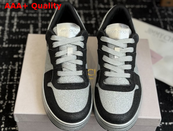 Jimmy Choo Florent M Black Glitter Fabric Trainers Replica