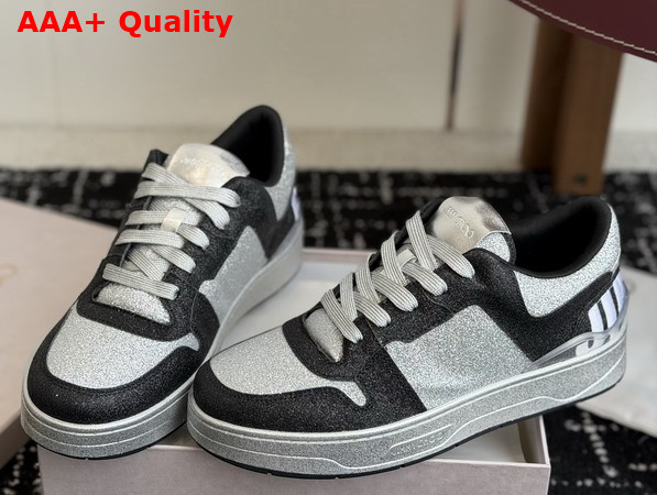 Jimmy Choo Florent M Black Glitter Fabric Trainers Replica