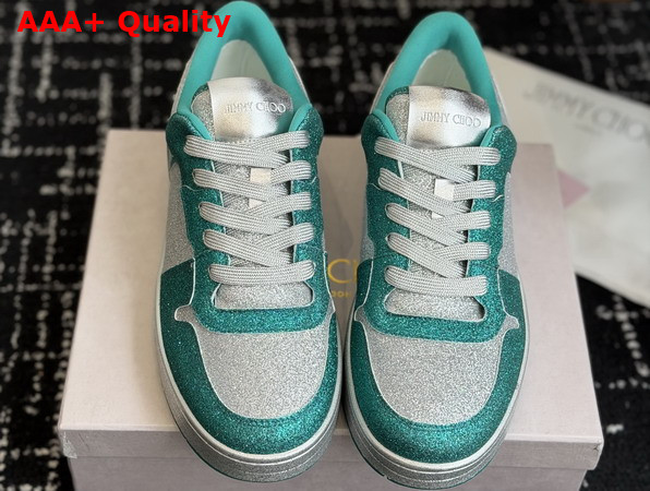 Jimmy Choo Florent M Green Glitter Fabric Trainers Replica