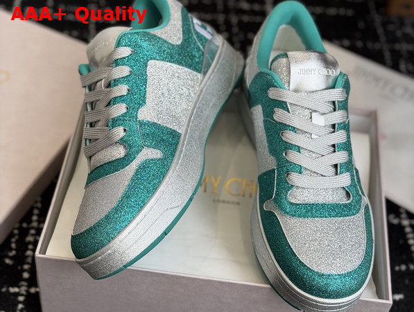 Jimmy Choo Florent M Green Glitter Fabric Trainers Replica