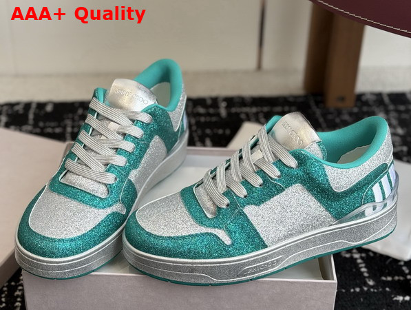 Jimmy Choo Florent M Green Glitter Fabric Trainers Replica