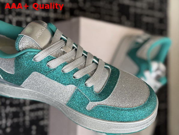 Jimmy Choo Florent M Green Glitter Fabric Trainers Replica