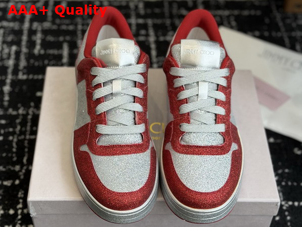 Jimmy Choo Florent M Red Glitter Fabric Trainers Replica