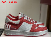 Jimmy Choo Florent M Red Glitter Fabric Trainers Replica