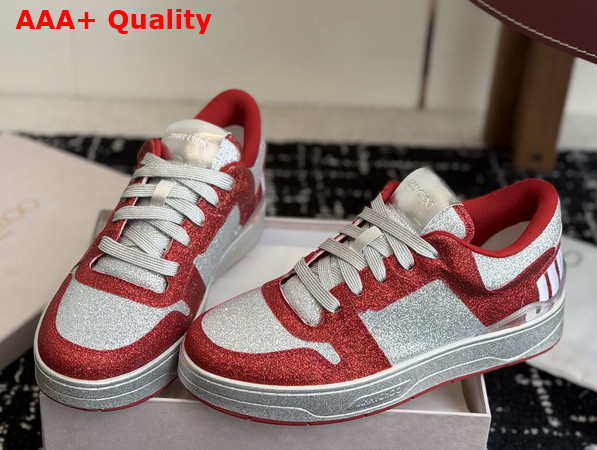 Jimmy Choo Florent M Red Glitter Fabric Trainers Replica