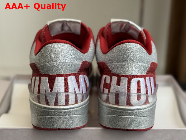 Jimmy Choo Florent M Red Glitter Fabric Trainers Replica