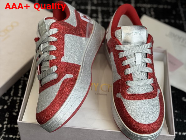 Jimmy Choo Florent M Red Glitter Fabric Trainers Replica