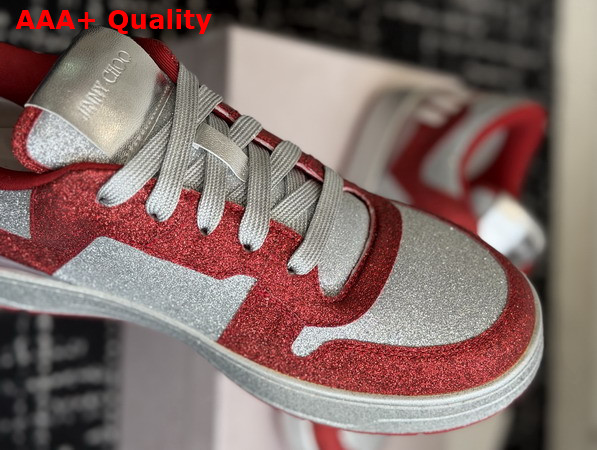 Jimmy Choo Florent M Red Glitter Fabric Trainers Replica