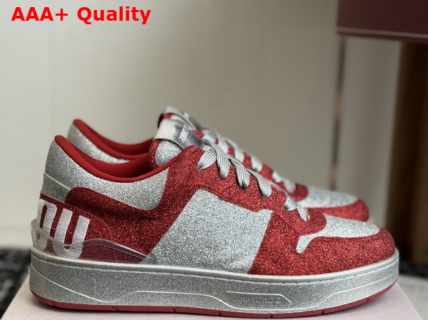 Jimmy Choo Florent M Red Glitter Fabric Trainers Replica