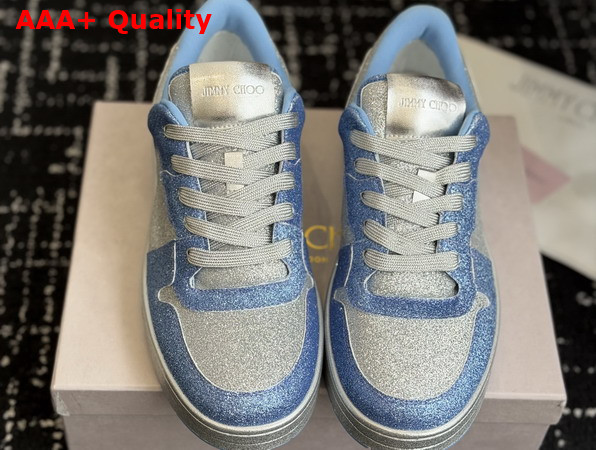 Jimmy Choo Florent M Sky Blue Glitter Fabric Trainers Replica