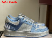 Jimmy Choo Florent M Sky Blue Glitter Fabric Trainers Replica
