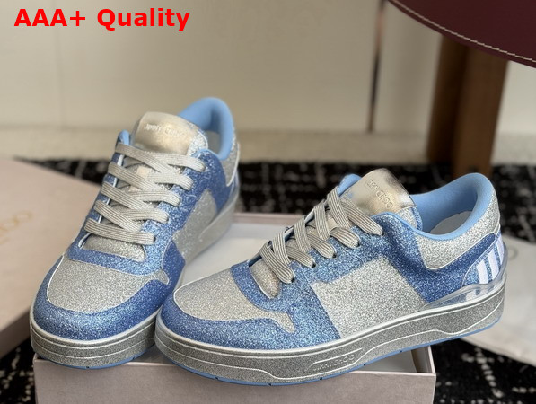 Jimmy Choo Florent M Sky Blue Glitter Fabric Trainers Replica