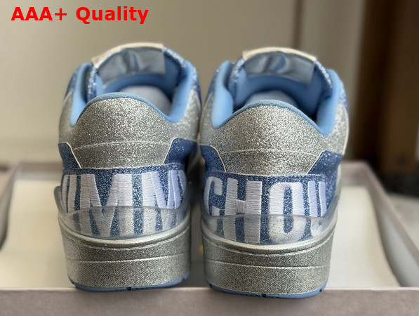 Jimmy Choo Florent M Sky Blue Glitter Fabric Trainers Replica