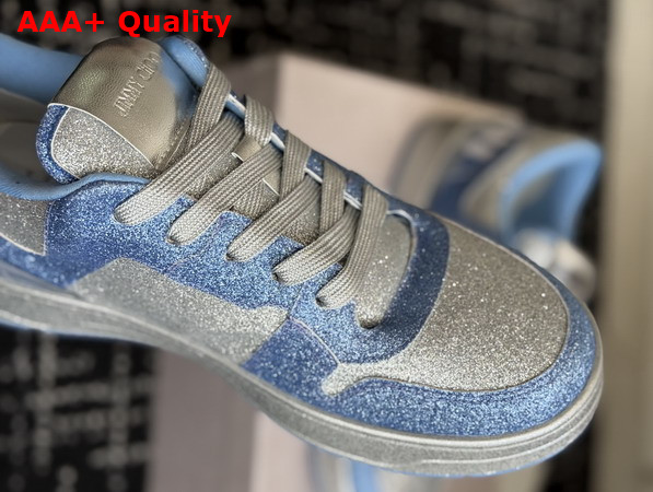 Jimmy Choo Florent M Sky Blue Glitter Fabric Trainers Replica