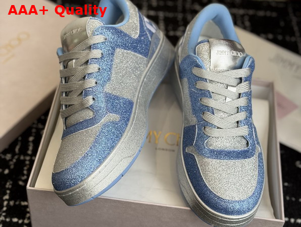 Jimmy Choo Florent M Sky Blue Glitter Fabric Trainers Replica